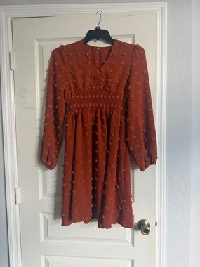 Women's Rust Textured Long Sleeve Dress